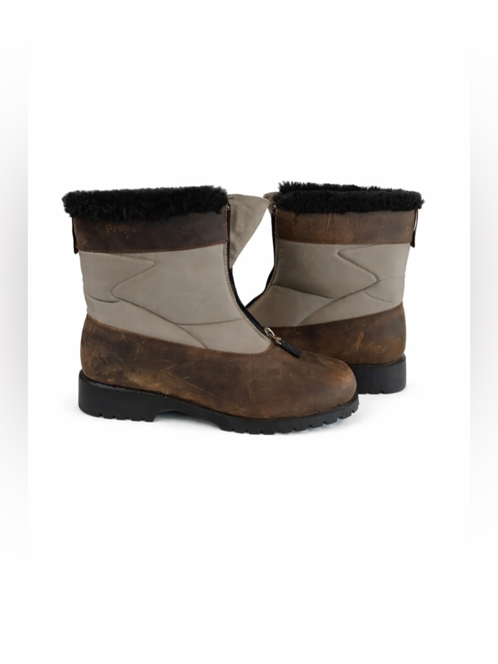 PROPET Women's  Brown & Taupe Faux Fur Zip Leather Winter Boots 9.5 NEW